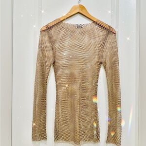 Gold Metallic Mesh Long-Sleeve Top by Unknown Brand